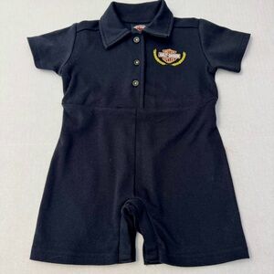 Harley-Davidson Baby Girls Racing Rose Knit Collar Romper Size 12-18 Months